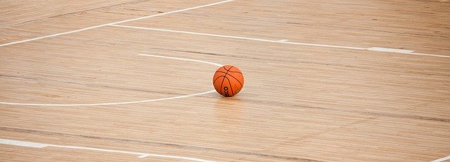 a ball on a basketball court